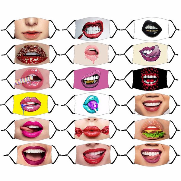 

dhl shipping lips face mask adjustable ear loops with pm2.5 filter outdoor windproof mouth cover washable reusable party masks kimter-b245f, Black