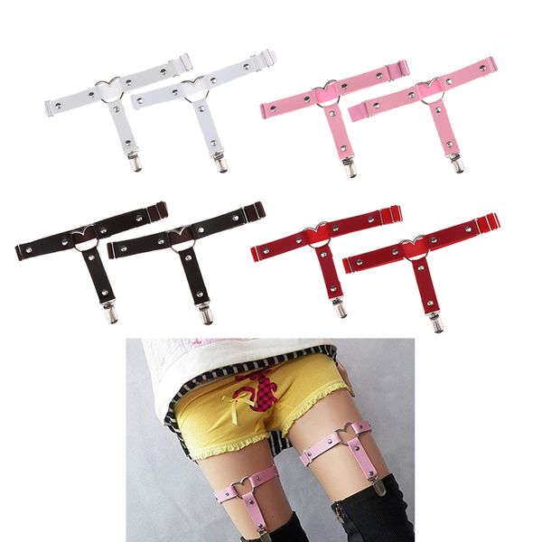 

1 pair punk leather rivet stud leg garter belt strap elastic anti-slip harness stocking accessories clubwear for women ladies, Black;white