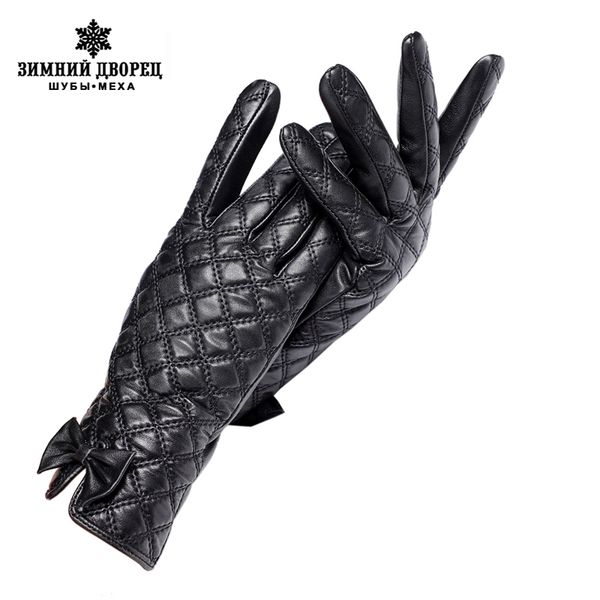 

luxury- gioves women,gioves central butterfly decoration,genuine leather,black checkered leather gioves,female gioves,brand quality 201020, Blue;gray