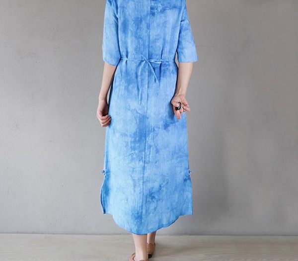 

summer dress womens clothing 3xl 4xl 5xl plus size vintage dress solid women tie dye print half sleeve splits bandage back, Black;gray