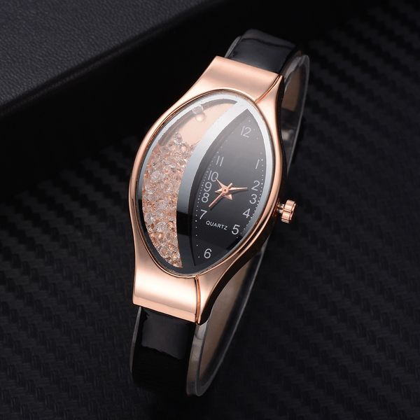 

luxury women fashion luxury watch leather strap women bracelet clock ellipse rhinestone pu sport quartz watch wrist watches for women fashio, Slivery;brown