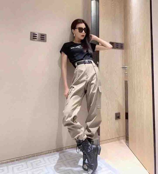 

women pants casual womens cargo pants with belt fashion women full length sweatpants with inverted triangle 2 colors size -xl, Black;white