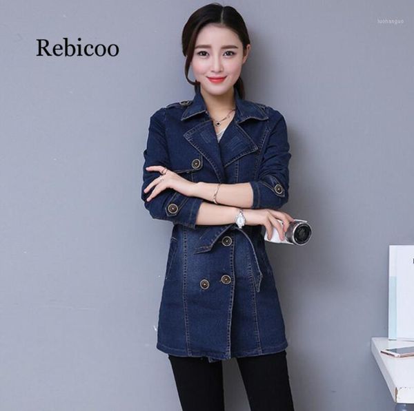 

denim jacket 2020 spring and autumn new large size women's korean version of the long section of casual slim double-breasted win1, Black;brown