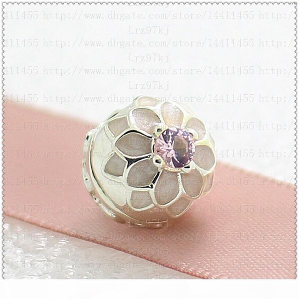 

New 2016 Spring 925 Sterling Silver Blooming Dahlia Clip Charm Bead with Enamel and Cz Fits European Pandora Jewelry Bracelets & Necklace