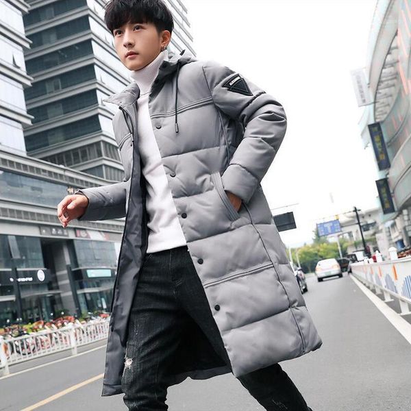 

2018 winter parka jacket men hooded slim windbreaker parka hombre long jacket coat mens windbreaker parkas cotton youth clothing1, Black