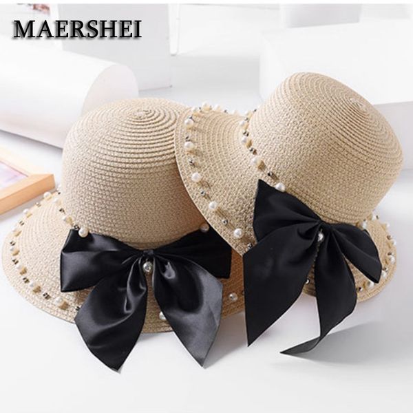 Maershei New Girls Straw Hat Women Travel Summer Travel Pai filhos do protetor solar Visor BeachCap Childing Sun Hats Y200602