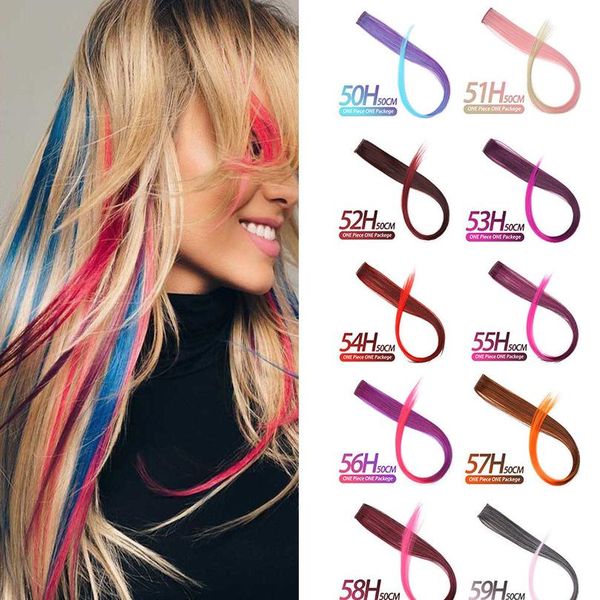 

mstn synthetic long straight hair fake hair colored clip in hair extensions highlight rainbow streak pink strands wmthqq, Black;brown