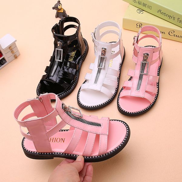 

kids flat for girls big girl sandals children beach princess shoes summer roman sandal stq033, Black