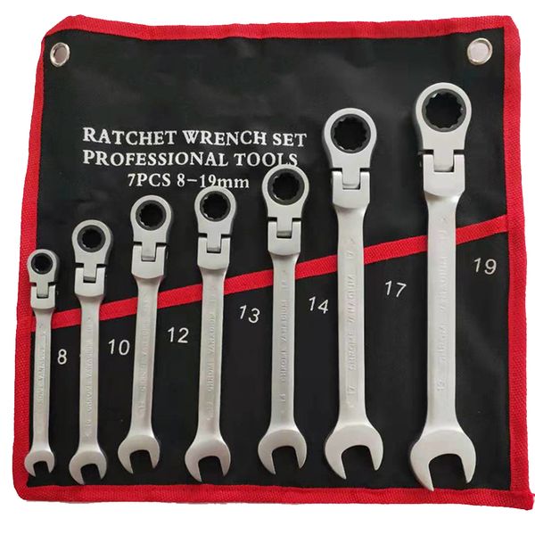 

7 pieces / set flexible head ratcheting combination wrench hand tool kits, hand spanners 8/10/12/13/14/17/19 mm