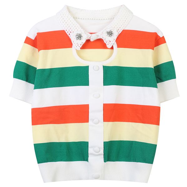 

213 2022 milan runway spring summer brand same style sweater short sleeve lapel neck womens mingmei, White;black