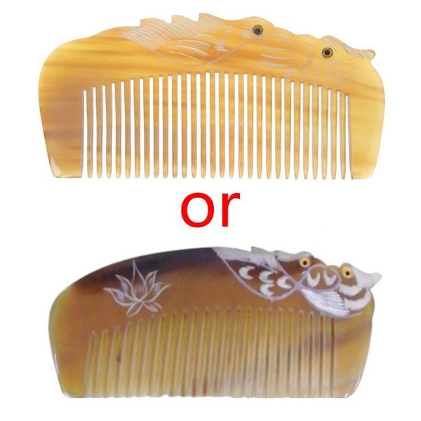 

new new luxury natural horn hair comb handcraft with mandarin duck carvings handle ne jllvlp, Silver