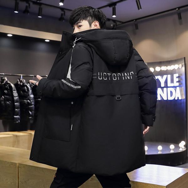 

men's down jacket thick women down jacket fashion hooded mid-length warm duck coat brand clothing, Black