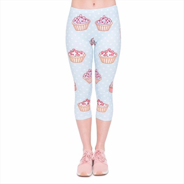 

лето высокого качества женщины капри леггинсы торт печать sexy mid теленок 3 4 брюки движения легинсы капри брюки, Black