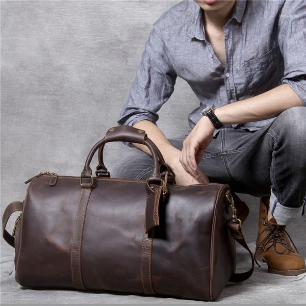 

duffel bags retro simple men's genuine leather travel bag crazy horse large-capacity luggage first layer computer1