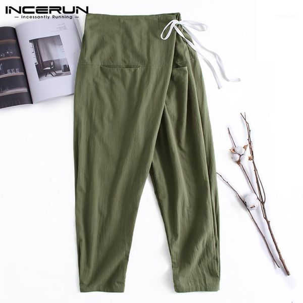 

incerun 2019 men thai fisherman pants joggers solid color lace up pockets casual pants vintage men yoga-pants loose trousers 5xl1, Black