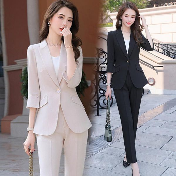 

2020 black apricot female elegant women's suit set blazer and trouser pant business uniform clothing women lady and blouses1, White;black