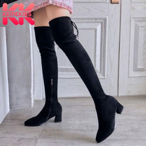 

boots kemekiss women stretch fashion zipper lace up winter shoes woman over knee boot casual daily lady footwear size 34-421, Black