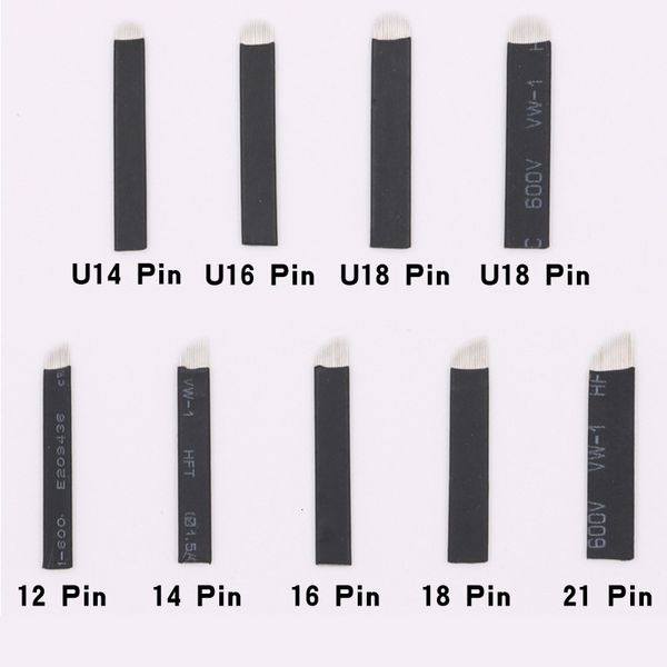 

200 pcs tattoo needles agulhas tebori 12 flex microblading 12 14 18 u shaping blades for permanent make up manual eyebrow pen