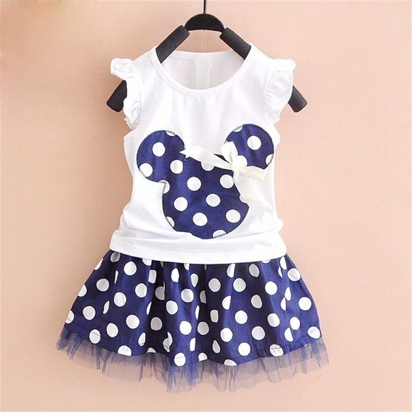 

1-4y summer baby kid girls princess clothes cartoon party mini dress ball gown dress lace+cotton material shirt + skirt yyt254 y200623, White