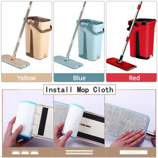 

flat squeeze mop bucket hand wringing stainless steel mop self wet and cleaning system dry cleaning microfiber floor mop wmtsap mywjqq