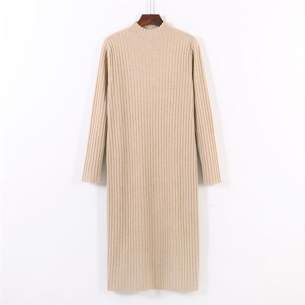 

2020 chic oversize thick long women half-high autumn winter straight sweater female casual loose knit dress 7p9m, White