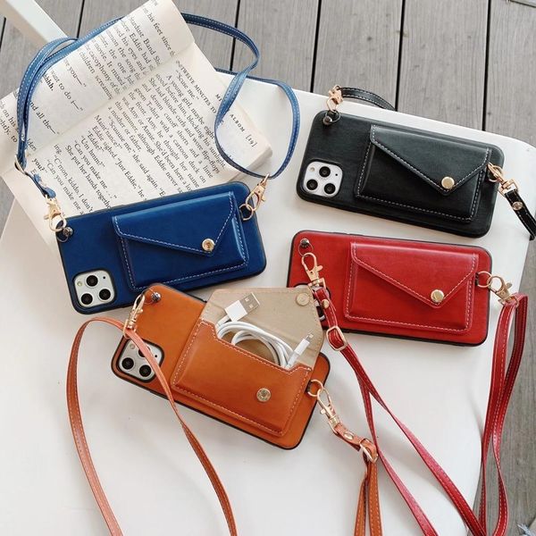 

wallet leather lanyard phone case for iphone 11promax 6 7 8 plus xsmax xr xs se 2020 pu cases bag crossbody strap cover
