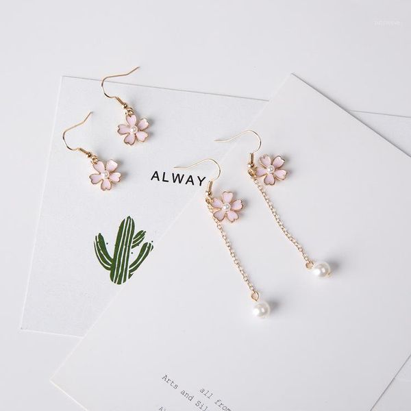 

japan pearl cherry flower earrings long earrings simple temperament pearl 386 peach1, Black