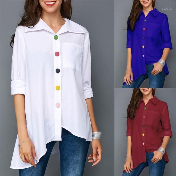 

2020 summer fashion women's white shirt colorful button anomalistic women's long sleeve woman shirts1