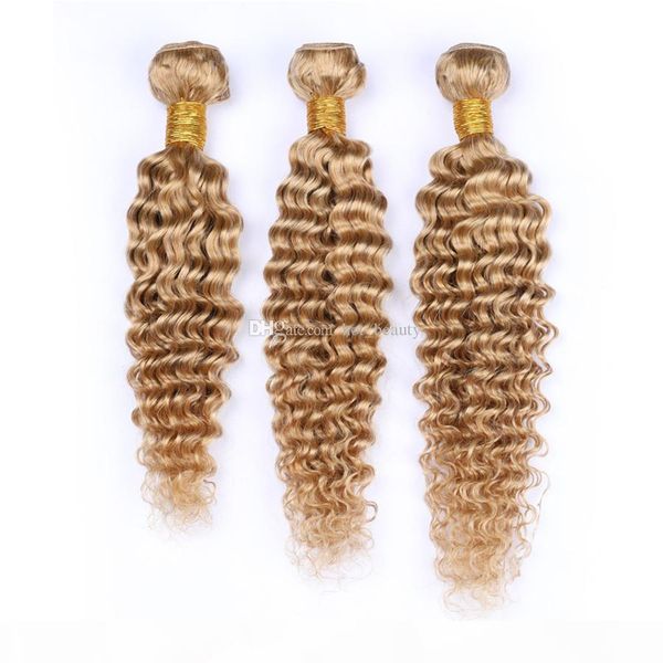 

deep wave honey blonde hair bundles 3pcs lot deep wavy curly hair extensions raw indian human virgin hair #27 pure color weaves, Black