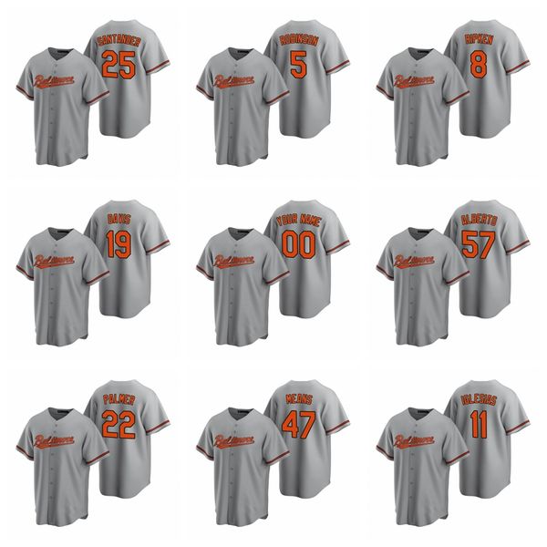 

orioles men's jim palmer robinson gray alberto road iglesias bleier 2020 givens santander alomar means nunez davis ripken custom je, Black