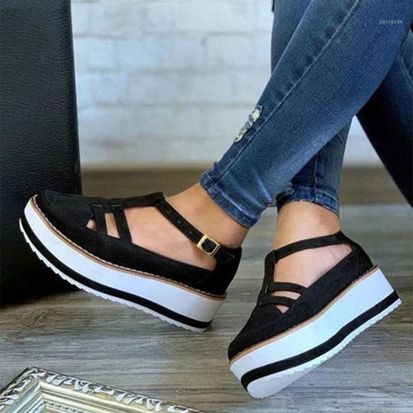 

2020 new women sandals plus size summer casual high heels shoes thick bottom platform ladies sandals1, Black