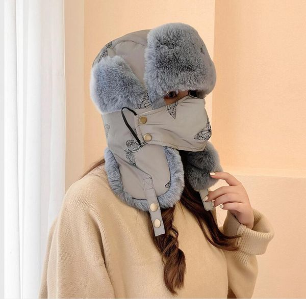 

fashion winter trapper hat windproof cycling hood hats velvet thick warm facial protection with ear flaps mask outdoor ski cap ljjp773, Blue;gray