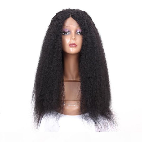 

synthetic kinky straight lace wig heat resistant fiber hair glueless long italian yaki straight synthetic lace wigs for black women