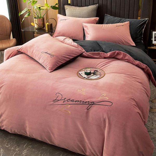 

bedding sets coral velvet 4-piece winter sheet cover double side plush baby milk flannel 3-piece bed