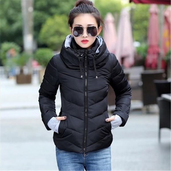 

woman parka winter 2021 s 3xl plus size female jacket parka coat slim fit casual padded hooded outerwear women overcaot, Black