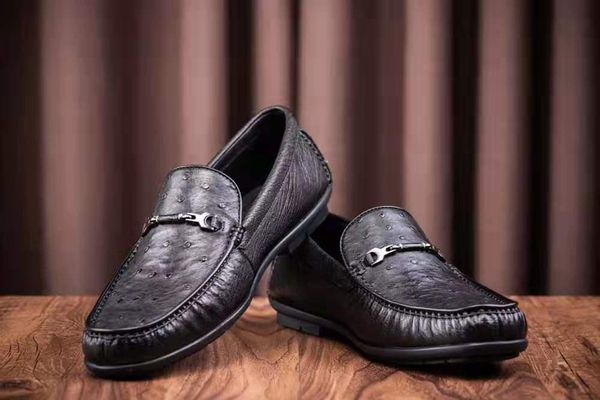 

high end quality newly genuine real ostich skin black color men fashion sneaker leisure shoe with super soft sneaker shoe base