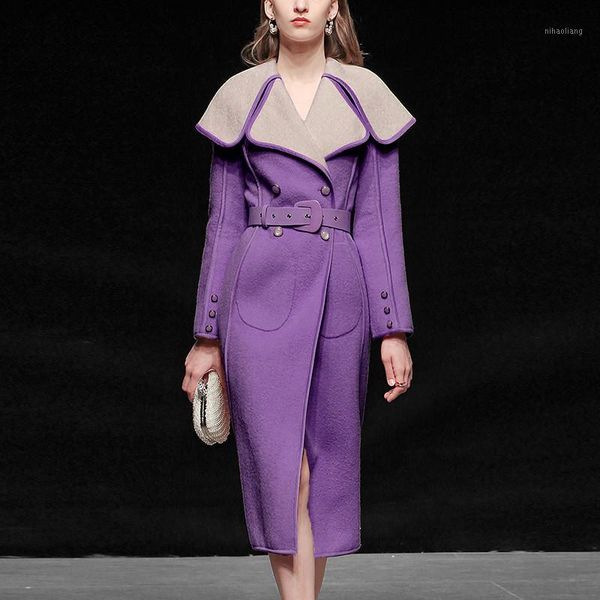 

women's wool & blends grade winter long woolen jackets and coats women elegant designers overcoat thick warm outerwear1, Black