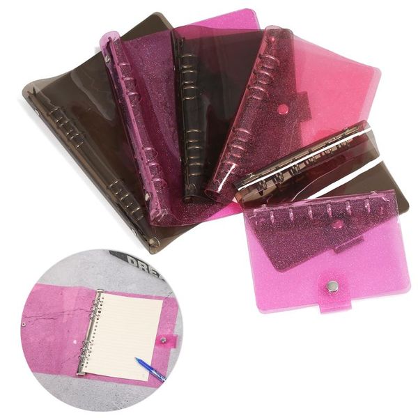 

a5/a6/a7 pvc rainbow loose leaf binder black pink notebook diary cover notepad planner clip office supplies, Purple;pink