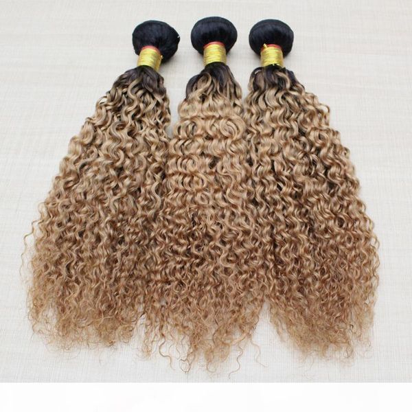 

jerry curly ombre hair extensions brazilian body wave human hair weaves two tone weft 1b 27 1b 30 loose wave peruvian hair bundles, Black