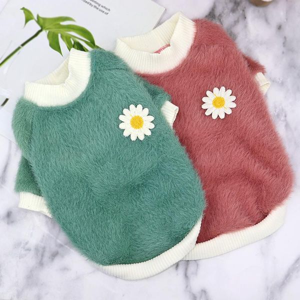 

dog apparel soft plush clothes warm puppy cat t-shirt pet clothing small medium dogs coat jacket with flower accessory