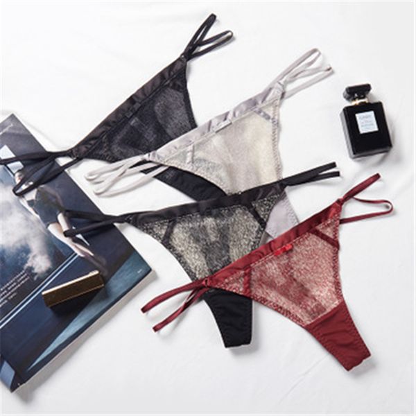 

wholesale womens lace mesh panties fashion trend transparent hollow out breathable thong underwear female low waist erotic lingerie briefs, Black;pink