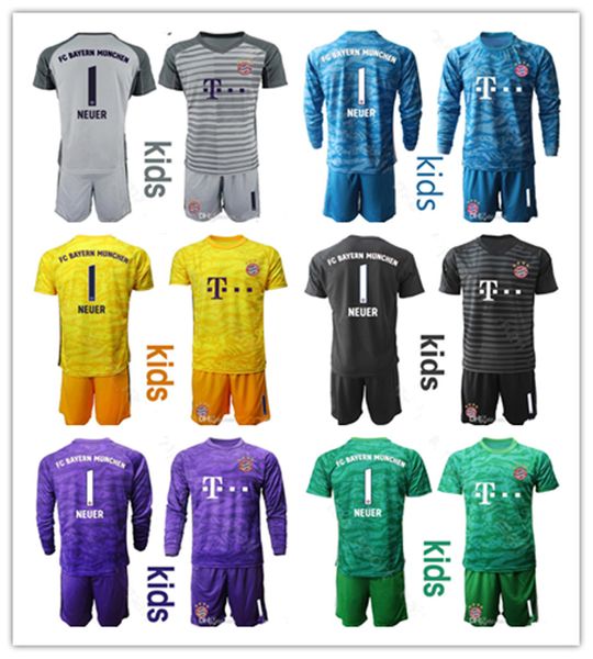 

kids goalkeeper bayern munich youth soccer 1 manuel neuer jersey long sleeve 26 sven ulreich 1 oliver kahn football shirt kits uniform, Black