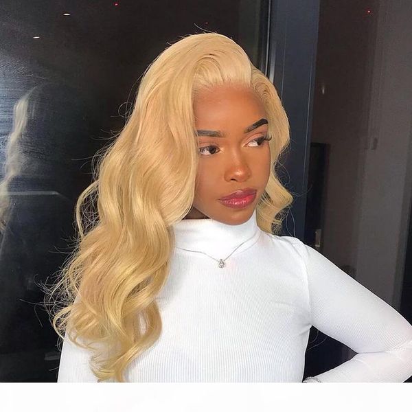 

13x4 lace front human hair wigs deep part transparent lace blonde body wave malaysian remy hair #613 color full lace human hair wigs, Black;brown