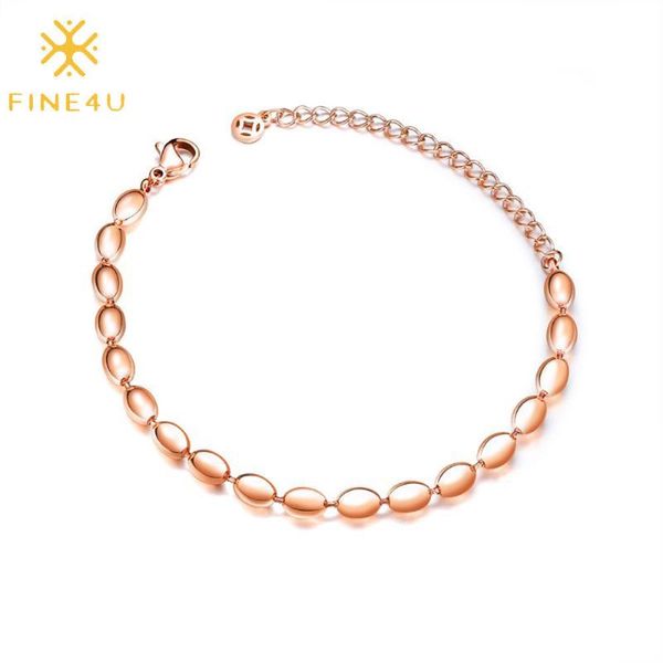 

fine4u b499 high polished rose gold color beaded bracelet adjustable oval beads rope chain dainty bracelet for women girls, Black