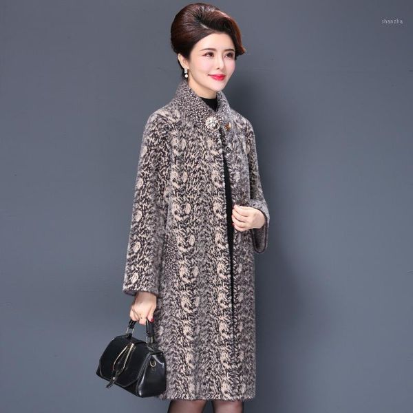 

new winter clothing luxury clothes mink cashmere sweater coat thick middle age clothing large size long mink cashmere coats1, Black