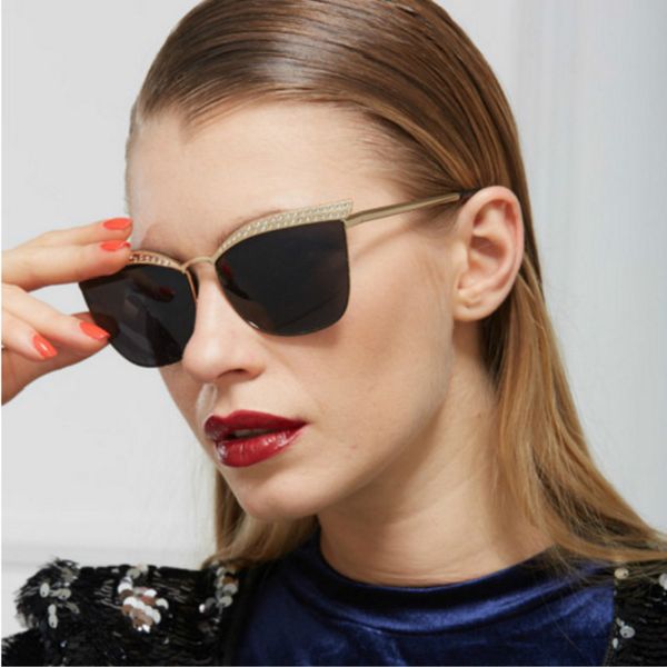 

retro cat eye sunglasses men's and women's fashion punk metal frame ocean sheet sun glasses 2020 fashion uv400 sunglasses, White;black