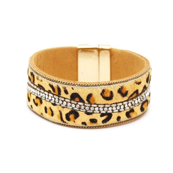 

tennis leopard leather bracelets for women 2021 fashion & bangles elegant wide wrap bracelet female jewelry, Golden;silver