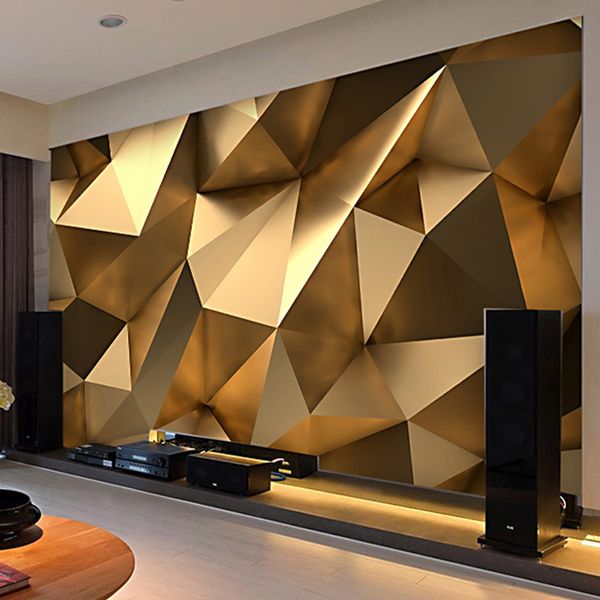 Fotoğraf Duvar Kağıdı Modern 3D Stereo Altın Geometrik Duvar Resimleri Oturma Odası TV Arka Plan Duvar Dekor Kendinden Yapışkanlı Su Geçirmez Çıkartmalar 201009