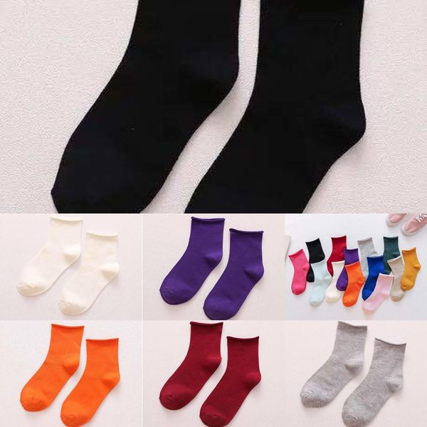 

pile up stockings children autumn cotton medium socksand winter new candy color curled rib women's medium tube socks and cotton socks h, Black