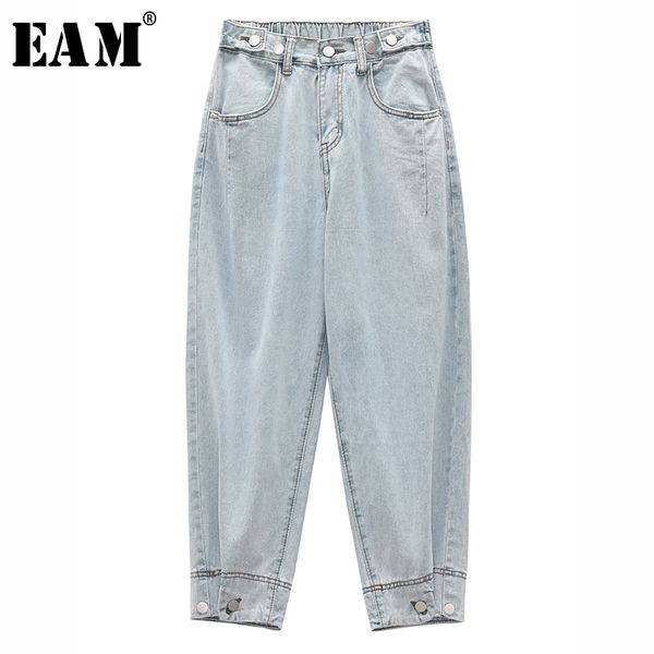 

[eam] light blue brief button split wide leg jeans new high waist loose women trousers fashion tide spring autumn 1s256 201006